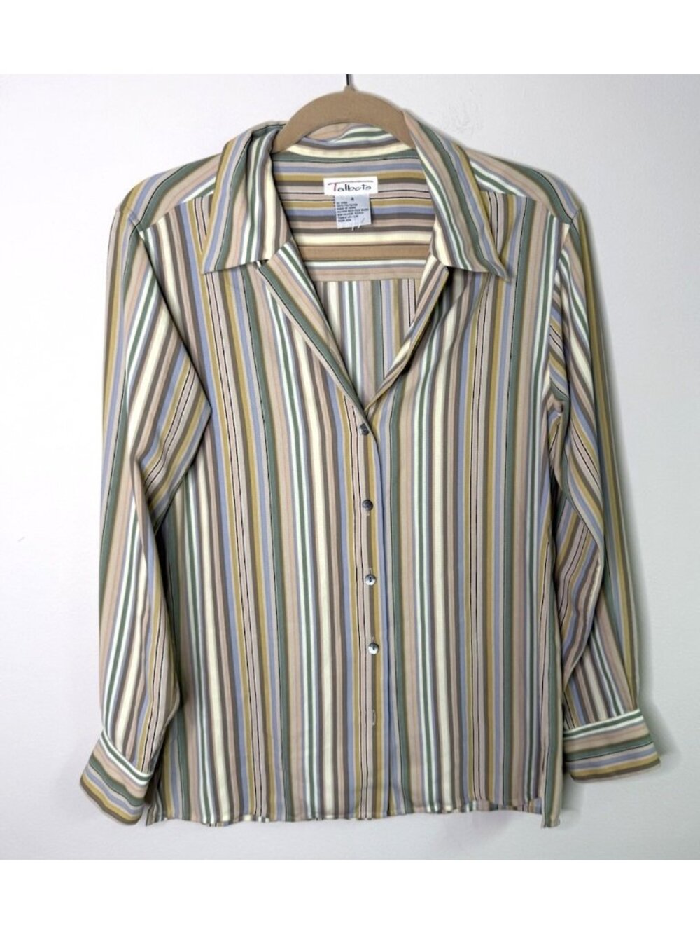 Vintage 90s Button Shirt Rainbow Stripe Slinky Classy Equestrian